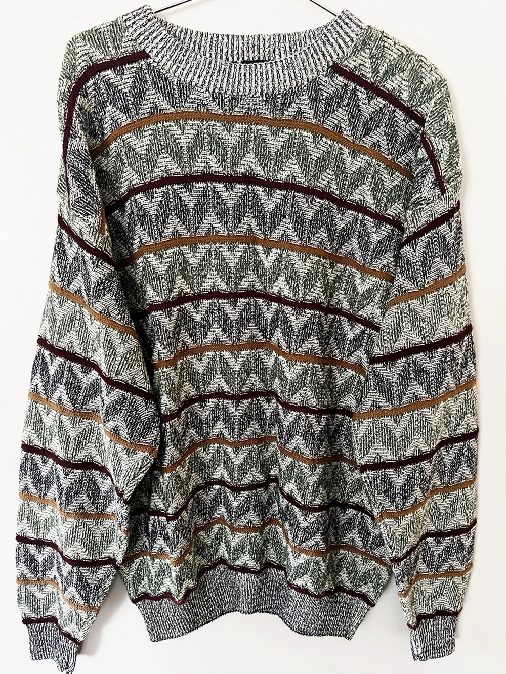 Vintage 80s 90s Mens Jantzen Grandpa Sweater Cotton Retro USA Grey Green Blue